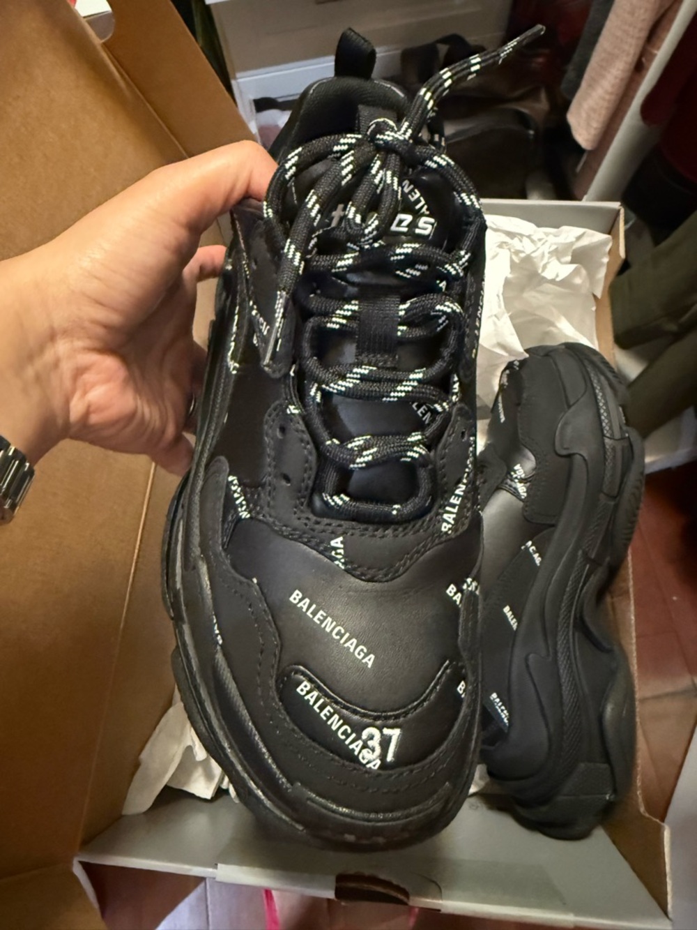 Balenciaga All-Black Logo Chunky Sneakers - Picture 2 of 9
